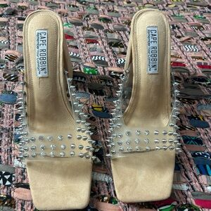 Cape Robbin Tan and Clear Spiked Heels